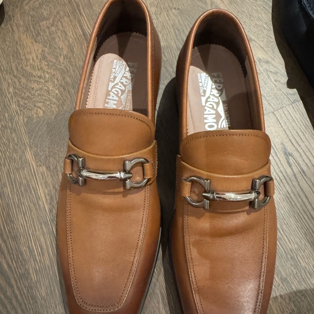 Salvatore Ferragamo Brown Leather Slip-On Loafers